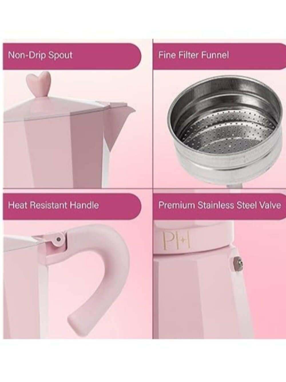 Paris Hilton Stovetop Espresso and Coffee Maker Italian & Cuban Style Pink - Picture 5 of 7